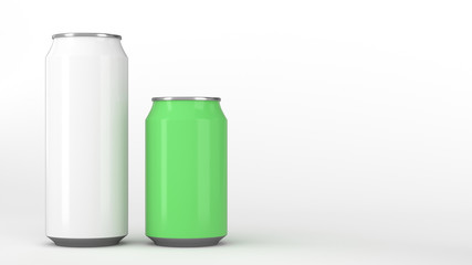 Big white and small green soda cans mockup