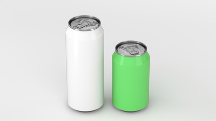 Big white and small green soda cans mockup