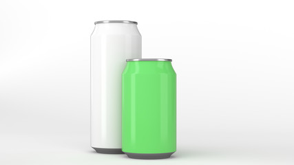 Big white and small green soda cans mockup