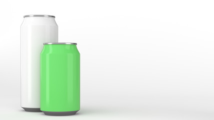 Big white and small green soda cans mockup