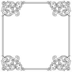 Vintage border frame engraving with retro ornament pattern in antique baroque style decorative design. Vector