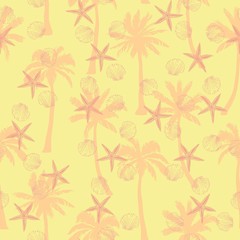 Hand drawn vector illustrations - seamless pattern of seashells. Marine background.