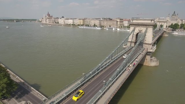 Aerial view of Budapest - Chain bridge, Hungary