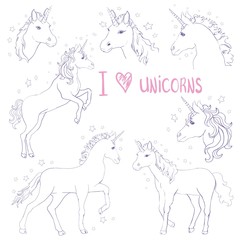 Unicorns are real quote, vector illustration drawing. Cute unicorn graphic print isolated on white background.