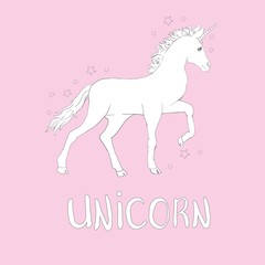 Unicorns are real quote, vector illustration drawing. Cute unicorn graphic print isolated on white background.