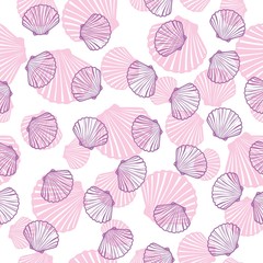 Hand drawn vector illustrations - seamless pattern of seashells. Marine background.