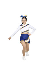 Happy asian cheerleader in action