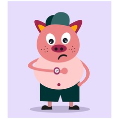 fat chubby pink pigs mascot cartoon character