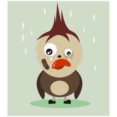 cute little crying rainy birds mascot cartoon character