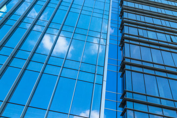 Close-Up of Modern Office Buildings in city of China.