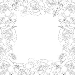 Rose and Iris Flower Outline Border