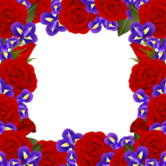 Red Rose and Iris Flower Border