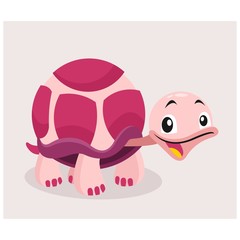 cute funny little magenta turtle tortoise mascot cartoon character