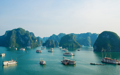 Beautiful Halong Bay landscape view from the Ti Top Island. Halong Bay is the UNESCO World Heritage Site, it is a beautiful natural wonder in northern Vietnam near the Chinese border.