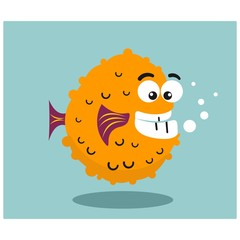 funny fat chubby puffer fish mascot cartoon character