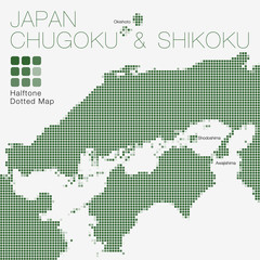 Fototapeta na wymiar Chugoku & Shikoku, Japan #Halftone Dotted Map ( Vector Illustration ) 