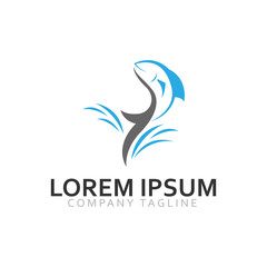 jump fish logo template vector