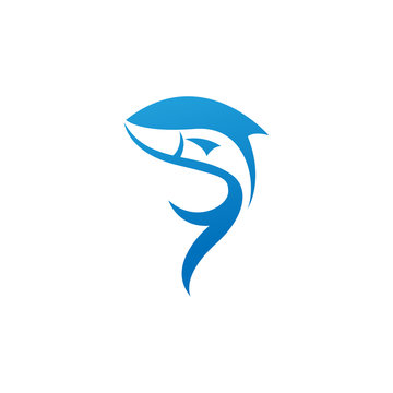jump fish logo template vector