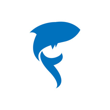 blue silhouette fish logo template vector