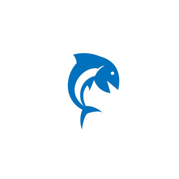 blue fish logo template vector