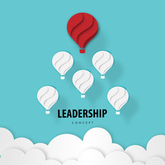 Leadership concept with paper art, abstract, balloon, teamwork icon paper cut style vector