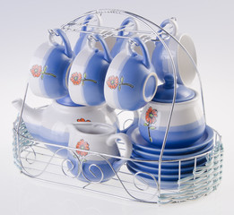 tea pot set, Porcelain tea pot and cup on white background