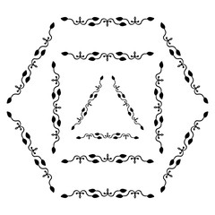 Set of decorative ornamental border with corner. Triangular, quadrangular, hexagonal frames