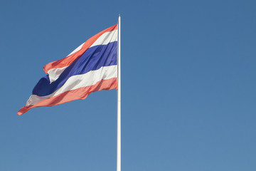 Thai flag of Thailand with blue sky background.