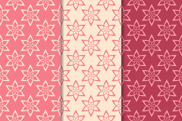 Set of cherry red floral designs. Vertical seamless patterns