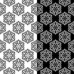 Fototapeta premium Black and white floral ornaments. Set of seamless backgrounds