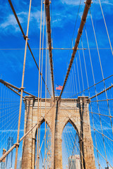New York, USA,  Brooklyn Bridge across the East River between Manhattan and Brooklyn.