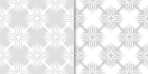 Light gray set of floral seamless patterns