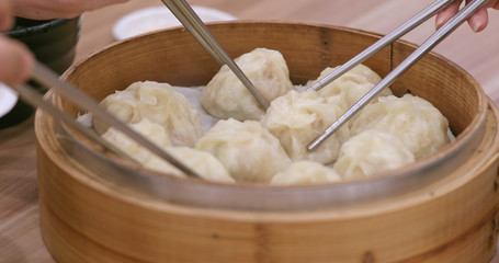 Steamed meat dumpling bun in taiwan restaurant