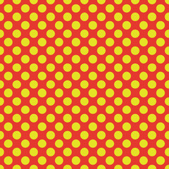 Pattern with regular polka dot. Seamless background. Bright orange and yellow. For printing on fabric, paper, wrapper.
