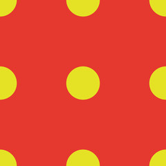Pattern with regular polka dot. Seamless background. Bright orange and yellow. For printing on fabric, paper, wrapper.