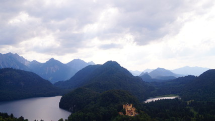 Stunning views of the Hohenschwangau Castle in the Bavarian Alps of Germany