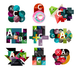 Fototapeta premium Collection of paper geometric infographics, a b c process options, presentation layouts