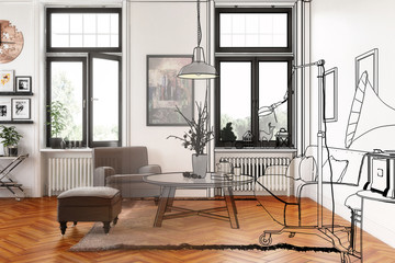 Modern Retro Style Apartment (illustration)
