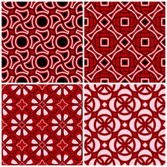 Red seamless backgrounds with black and white geometric patterns