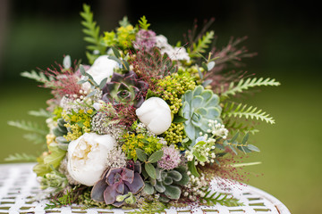 wedding bouquet made from green succulent plants 
