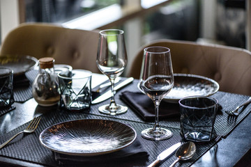 Abstract empty of wine glasses, dark background