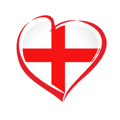 Love England emblem with heart in national flag color with St George's cross. National holiday in England 1 may vector greetings card. Celebrate English anniversary of independence