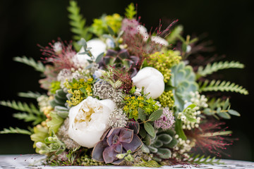 wedding bouquet made from green succulent plants 