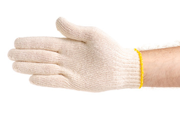 Male hand in working glove on white background isolation