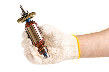 rotor motor in hands on white background isolation