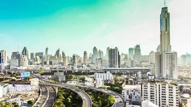 Bangkok City Day View With Traffic,Time Lapse,