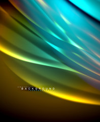 Neon glowing wave, magic energy and light motion background. Vector wallpaper template