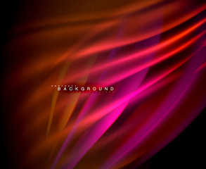 Neon glowing wave, magic energy and light motion background. Vector wallpaper template