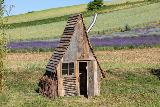  Small wooden hut in 'Garden full of lavender' arranged by Barbara and Andrzej Olender in Ostr&oacute;w 40 km from Krakow.