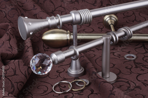 Metal Ending For Cornices And The Folded Fabric Curtain Rod And
